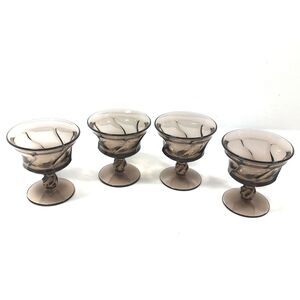 Four Fostoria Jamestown Sherbet Dessert Cups Brown Glass Pedestal Stemware #1